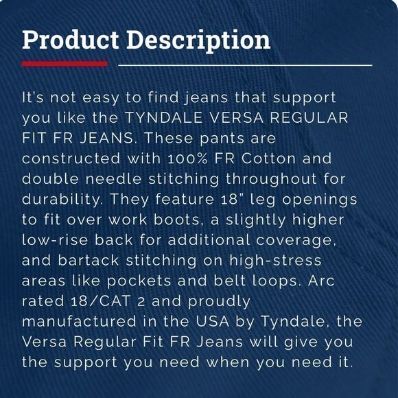 Tyndale Versa Regular Fit FR Jeans ~ style J24MT ~dark denim 38/30~ARC rating 18 - Picture 14 of 15